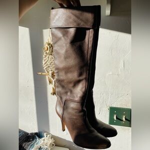 Vince Camuto Elegant Brown Leather Knee-High Boots
